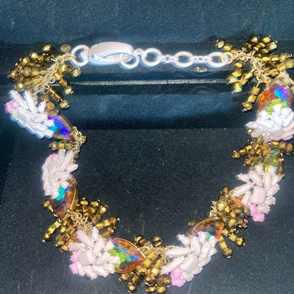 J.Crew Gold and Pink Beaded Aurora Borealis Necklace